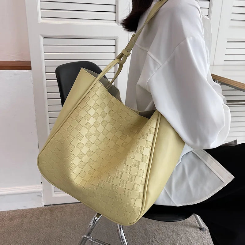 Yellow Pu Leather Shoulder Bag Waterproof Large Capacity Totes