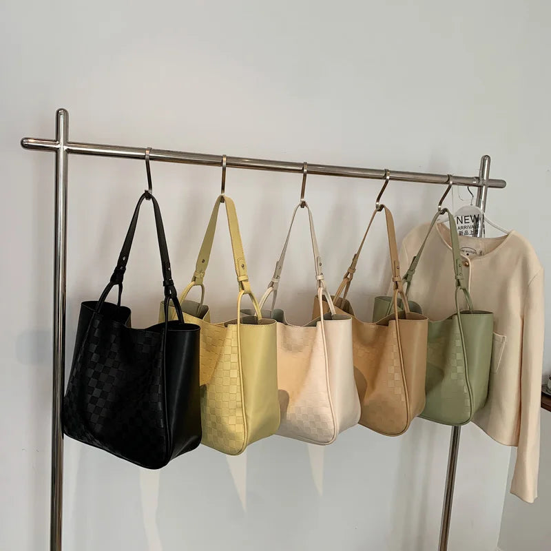 Yellow Pu Leather Shoulder Bag Waterproof Large Capacity Totes