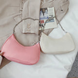 Solid Shoulder Purse Women Underarm Bag Ladies Top-handle Clutches Beige Pink