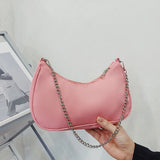 Solid Shoulder Purse Women Underarm Bag Ladies Top-handle Clutches Beige Pink