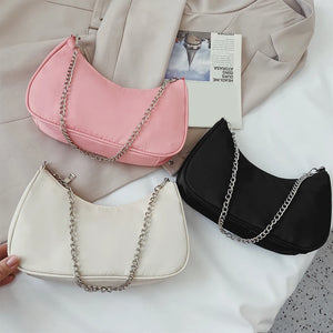 Solid Shoulder Purse Women Underarm Bag Ladies Top-handle Clutches Beige Pink