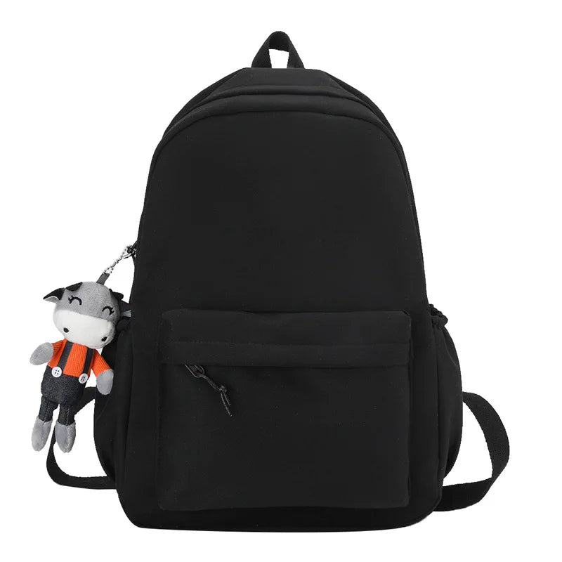 Solid Women's Backpack High Capacity Nylon School Bag For Teens Girls