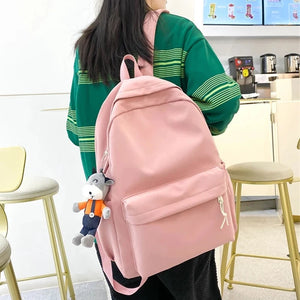 Solid Women's Backpack High Capacity Nylon School Bag For Teens Girls