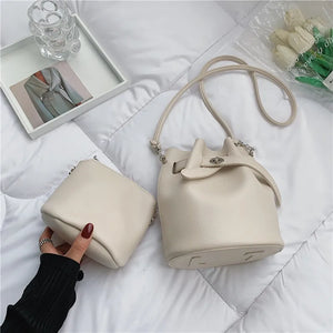 Small Bucket Bag PU Leather Women's Handbag Shoulder Messenger Bag
