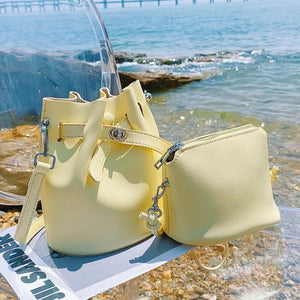 Small Bucket Bag PU Leather Women's Handbag Shoulder Messenger Bag