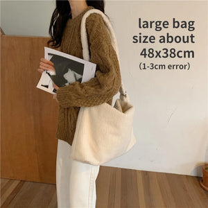 Soft Faux Fur Women Messenger Bag Large Capacity Shoulder Tote