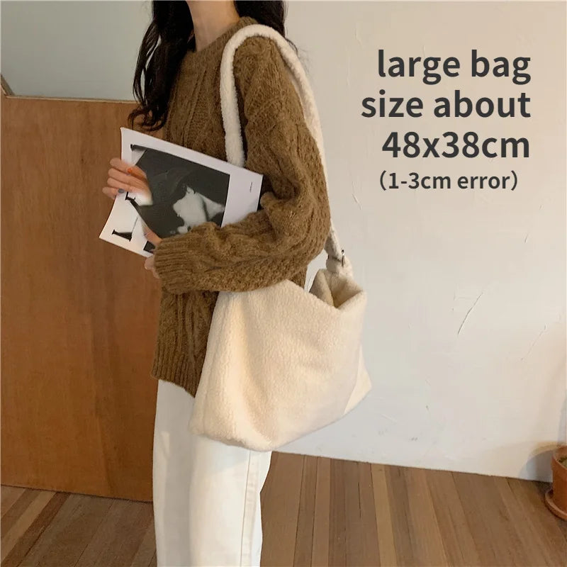 Soft Faux Fur Women Messenger Bag Large Capacity Shoulder Tote