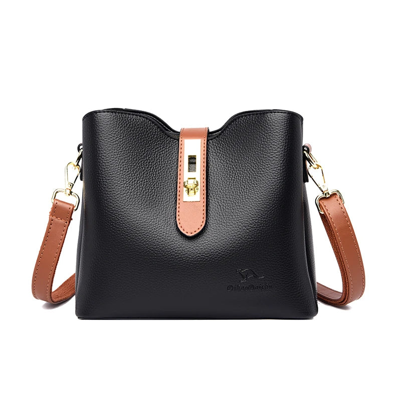Women's Soft Leather Shoulder Crossbody Bag Small Bucket Handbag