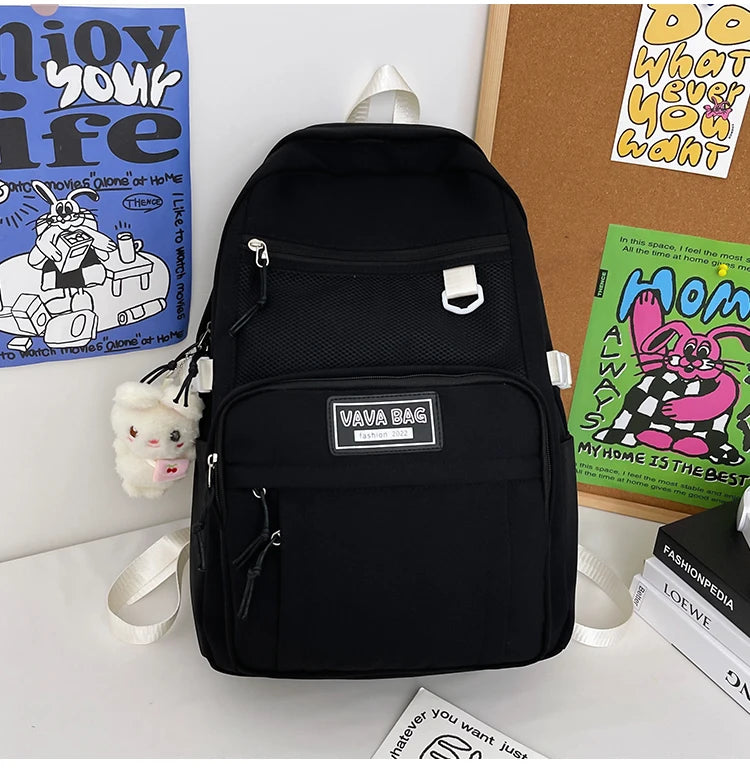 Solid Teenage Girl Schoolbag Multiple Pockets Women Loptop Backpack Large Capaci