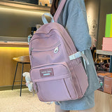 Solid Teenage Girl Schoolbag Multiple Pockets Women Loptop Backpack Large Capaci