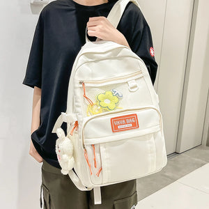 Solid Teenage Girl Schoolbag Multiple Pockets Women Loptop Backpack Large Capaci