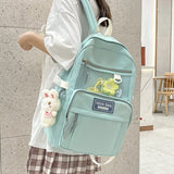 Solid Teenage Girl Schoolbag Multiple Pockets Women Loptop Backpack Large Capaci