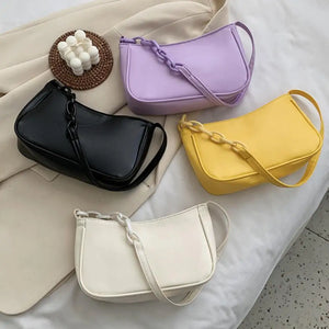 Retro Casual Chain Bag Faux Leather Handbag for Women