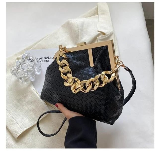 Solid Weaving Crossbody Bags For Women Small Clutch Female Party Handbags And Pu