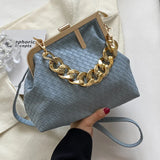 Solid Weaving Crossbody Bags For Women Small Clutch Female Party Handbags And Pu