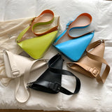 Solid Triangle PU Leather Shoulder Bag for Women Adjustable Shoulder Straps