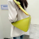 Solid Triangle PU Leather Shoulder Bag for Women Adjustable Shoulder Straps