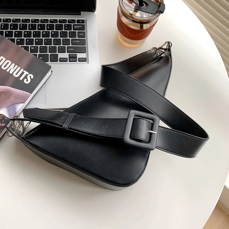 Solid Triangle PU Leather Shoulder Bag for Women Adjustable Shoulder Straps