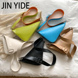 Solid Triangle PU Leather Shoulder Bag for Women
