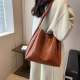 Vintage PU Leather Bucket Bag Large Capacity Crossbody Bags Women Shoulder Bags