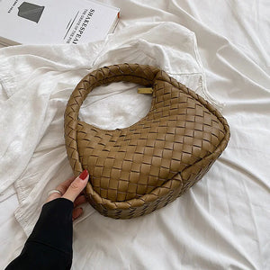Solid Weave PU Leather Shoulder Tote Bags For Women