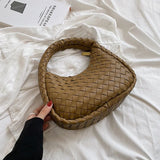 Solid Weave PU Leather Shoulder Tote Bags For Women