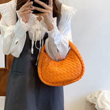 Solid Weave PU Leather Shoulder Tote Bags For Women