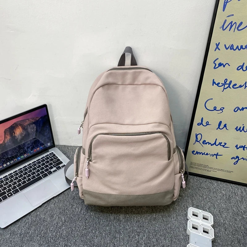 Canvas Backpack Zipper Travel Bag Large Women Schoolbag Girls