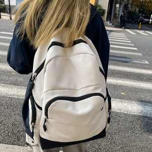 Canvas Backpack Zipper Travel Bag Large Women Schoolbag Girls