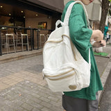 Solid Women Backpack Canvas High Girl College Laptop Travel Rucksack
