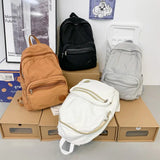 Solid Women Backpack Canvas High Girl College Laptop Travel Rucksack