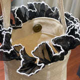 Solid Women Canvas Bucket Bag Lace Portable Phone Pouch Clutch Purse Handbag