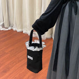 Solid Women Canvas Bucket Bag Lace Portable Phone Pouch Clutch Purse Handbag