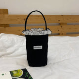Solid Women Canvas Bucket Bag Lace Portable Phone Pouch Clutch Purse Handbag
