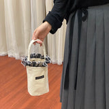 Solid Women Canvas Bucket Bag Lace Portable Phone Pouch Clutch Purse Handbag