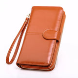 Solid Women Long Wallet Zipper&Hasp Card Package Oil Wax PU Leather Clucth Coin
