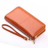 Solid Women Long Wallet Zipper&Hasp Card Package Oil Wax PU Leather Clucth Coin
