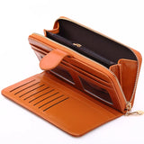 Solid Women Long Wallet Zipper&Hasp Card Package Oil Wax PU Leather Clucth Coin