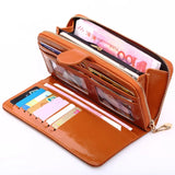 Solid Women Long Wallet Zipper&Hasp Card Package Oil Wax PU Leather Clucth Coin