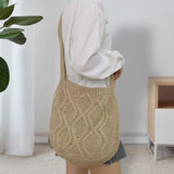 Vintage Knitting Tote Bag Crochet Large Capacity Shopping Bag