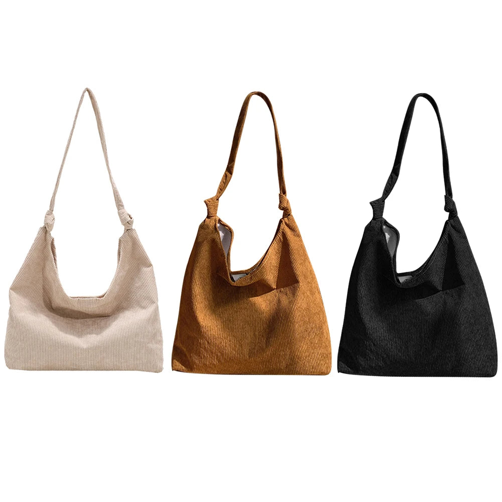 Corduroy Women Shoulder Bag Large Capacity Tote Handbag
