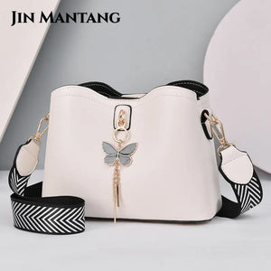 Women's Bucket Shoulder Bags PU Leather Weave Strap Messenger Bag