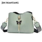Women's Bucket Shoulder Bags PU Leather Weave Strap Messenger Bag