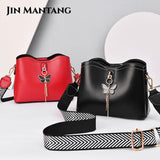 Women's Bucket Shoulder Bags PU Leather Weave Strap Messenger Bag