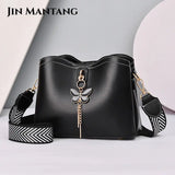 Women's Bucket Shoulder Bags PU Leather Weave Strap Messenger Bag