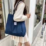 Solid Canvas Shoulder Bag Large Capacity Women Eco Shopping Retro Tote Handbags