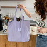 Solid Canvas Shoulder Bag Large Capacity Women Eco Shopping Retro Tote Handbags