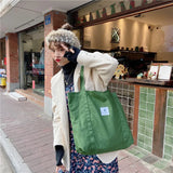 Solid Canvas Shoulder Bag Large Capacity Women Eco Shopping Retro Tote Handbags