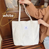 Solid Canvas Shoulder Bag Large Capacity Women Eco Shopping Retro Tote Handbags