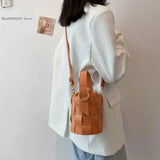 Solid Woven Bucket Bag Handbag Retro Messenger Bag